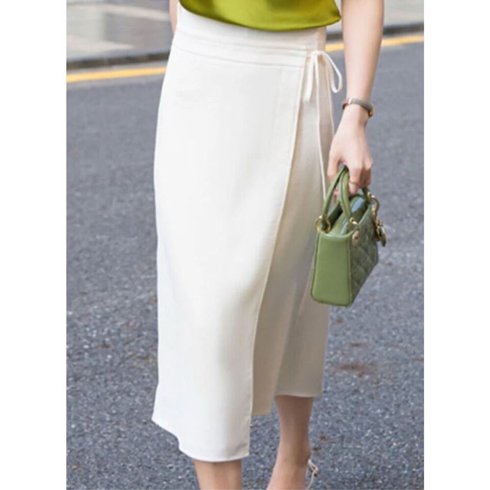 NWOT Commense Isla Ivory Cream Off White Women’s Wrap Midi Skirt Sz M
